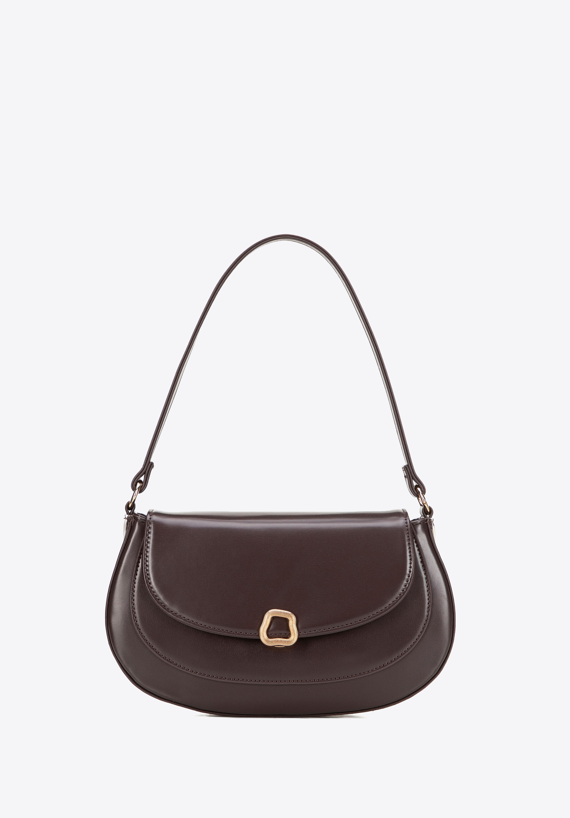 Kabelka z umělé kůže s klopou a ozdobnou sponou, hnědá, 101-4Y-437-4, Obrázek 1