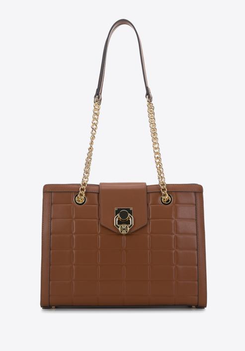 Kožená dámská kabelka  s ozdobnou sponou na řetízku, hnědá, 97-4E-614-3, Obrázek 2