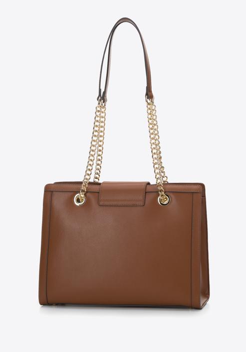 Kožená dámská kabelka  s ozdobnou sponou na řetízku, hnědá, 97-4E-614-5, Obrázek 3
