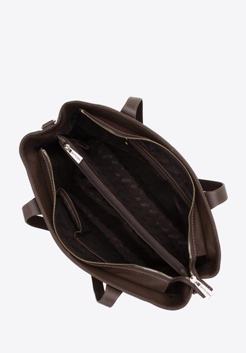 Kožená dvoukomorová kabelka s prošíváním, hnědá, 97-4E-008-4, Obrázek 4