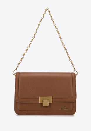 Malá dámská kožená kabelka s ozdobným řetízkem, hnědá, 98-4E-212-5, Obrázek 1