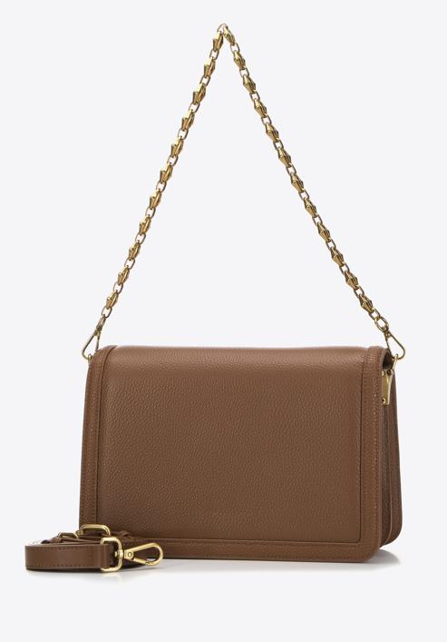 Malá dámská kožená kabelka s ozdobným řetízkem, hnědá, 98-4E-212-1, Obrázek 3
