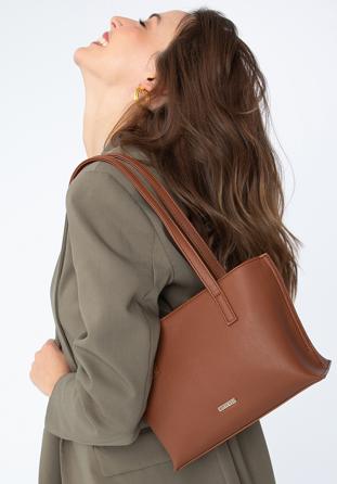 Malá tříkomorová dámská kabelka z ekologické kůže, hnědá, 97-4Y-513-4, Obrázek 1
