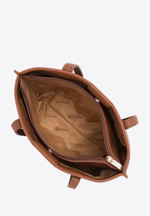 Malá tříkomorová dámská kabelka z ekologické kůže, hnědá, 97-4Y-513-3, Obrázek 4