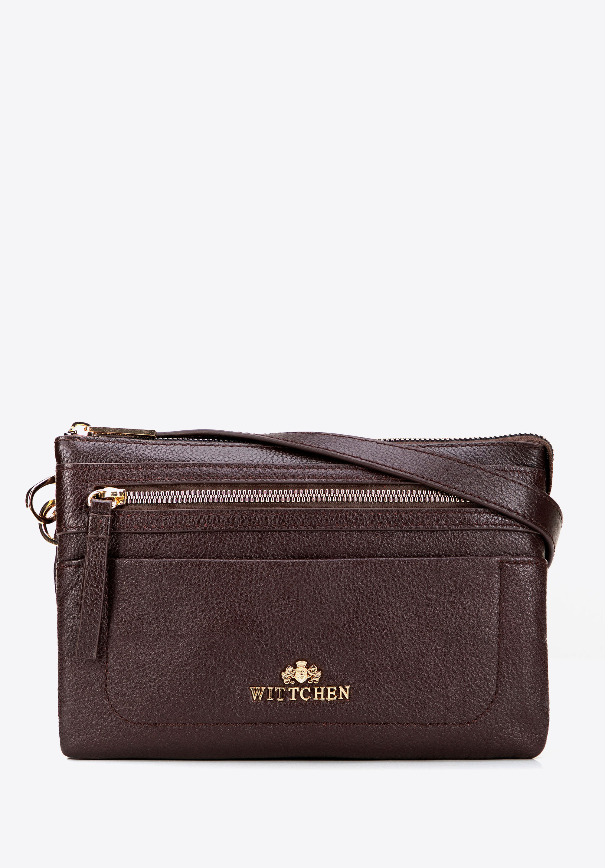 Mini crossbody kabelka z oblázkové kůže, hnědá, 101-4E-801-3, Obrázek 1