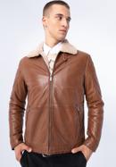 Pánská kožená bunda podšitá ekologickou kožešinou, hnědá, 97-09-857-1-L, Obrázek 1