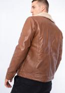 Pánská kožená bunda podšitá ekologickou kožešinou, hnědá, 97-09-857-5-2XL, Obrázek 5