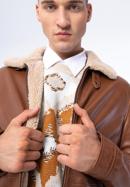 Pánská kožená bunda podšitá ekologickou kožešinou, hnědá, 97-09-857-1-2XL, Obrázek 6