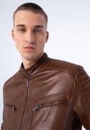 Pánská kožená bunda se stojáčkem na knoflíky a prošíváním, hnědá, 97-09-850-4-XL, Obrázek 19