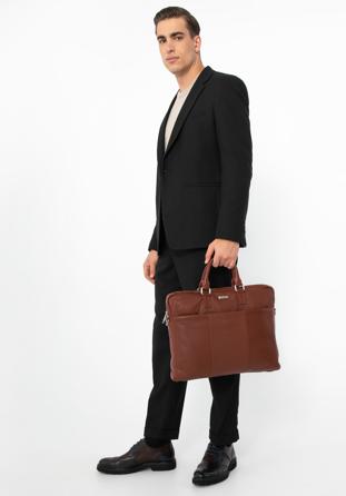 Pánská kožená taška na notebook 15,6" s dvojitým prošíváním, hnědá, 97-3U-006-5, Obrázek 1