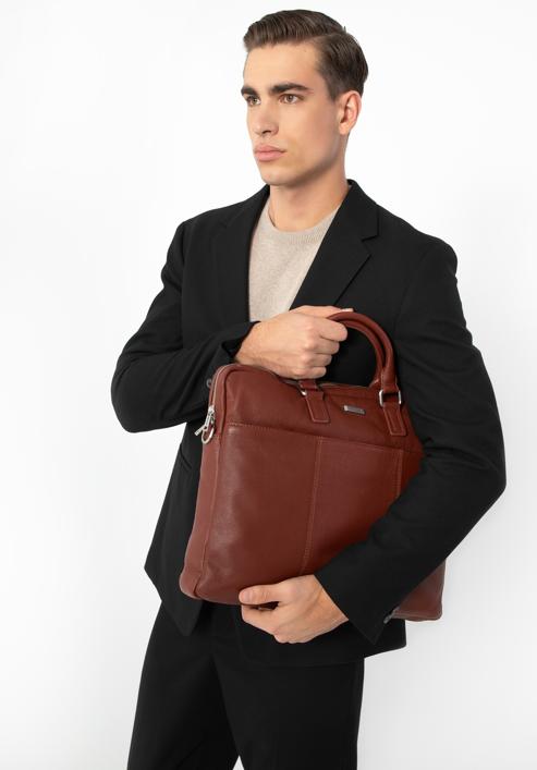 Pánská kožená taška na notebook 15,6" s dvojitým prošíváním, hnědá, 97-3U-006-5, Obrázek 16