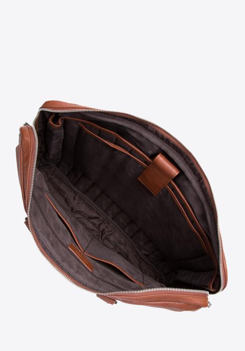 Pánská kožená taška na notebook 15,6" s dvojitým prošíváním, hnědá, 97-3U-006-5, Obrázek 3