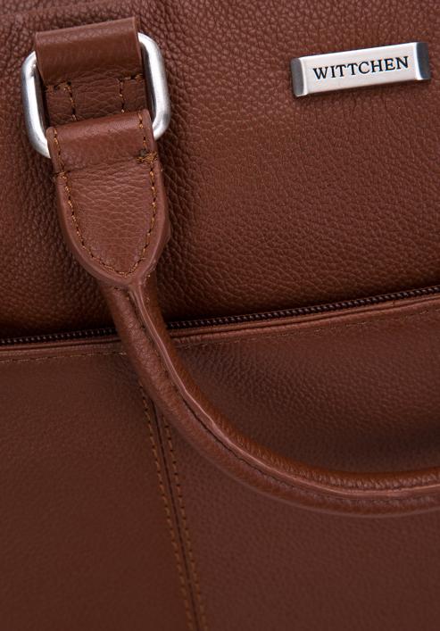Pánská kožená taška na notebook 15,6" s dvojitým prošíváním, hnědá, 97-3U-006-1, Obrázek 4