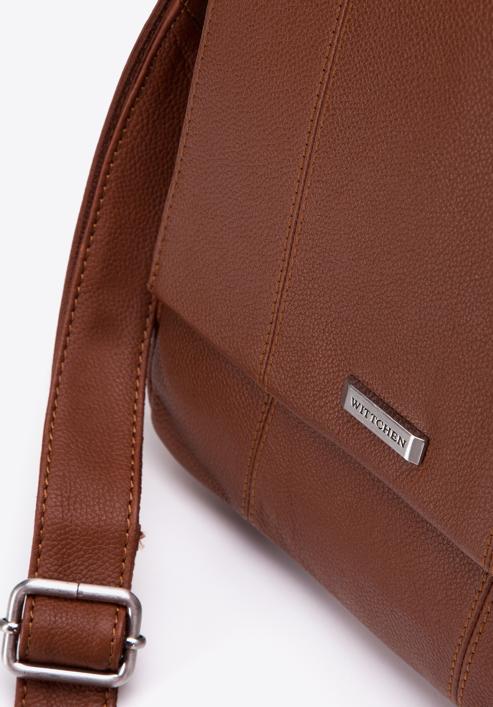 Pánská kožená taška s dvojitě prošívanou klopou, hnědá, 97-4U-008-5, Obrázek 4