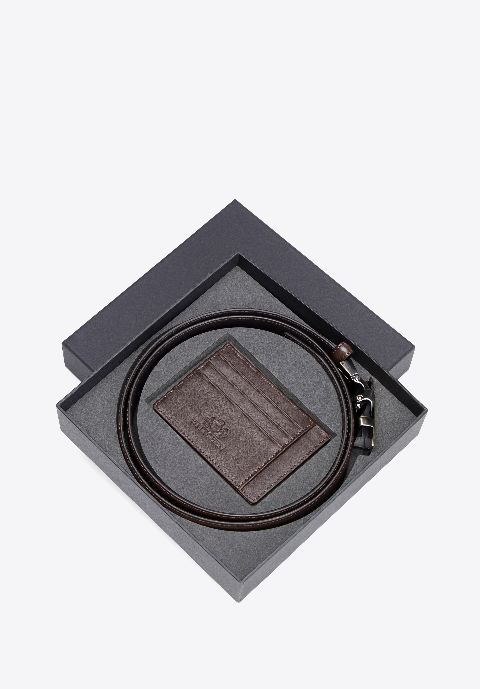 Pánská sada: opasek a pouzdro na karty z přírodní kůže, hnědá, 102-8M-S14-4-11, Obrázek 1