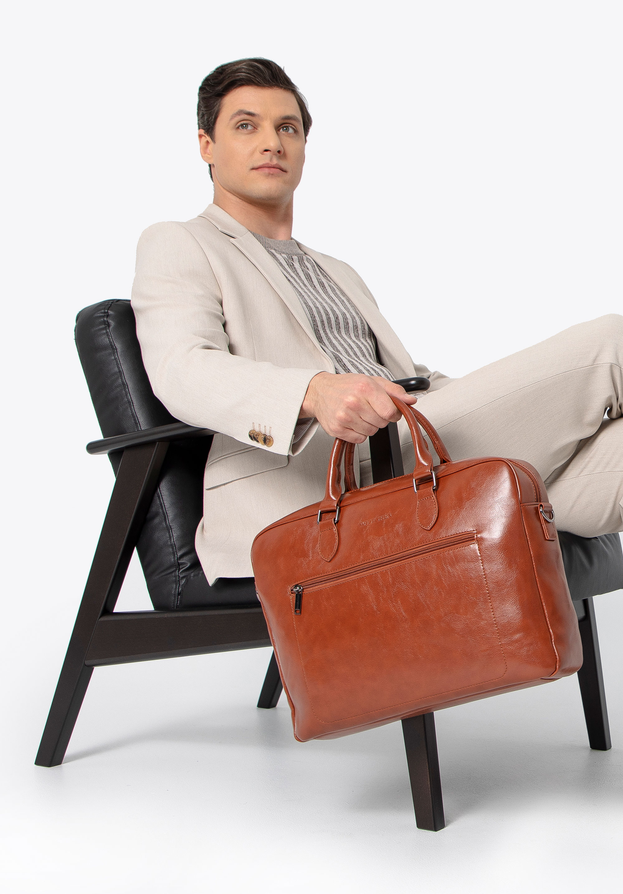 Pánska taška na notebook 16” z imitácie kože, hnedá, 100-3P-910-5, Obrázok 1