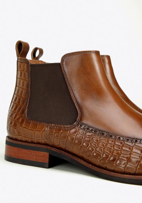 Pánské kožené boty s motivem krokodýli kůže, hnědá, 97-M-507-5-44, Obrázek 8