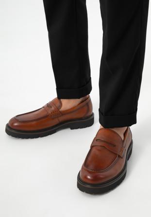Pánské kožené boty s ozdobným lemováním, hnědá, 97-M-516-5-41, Obrázek 1