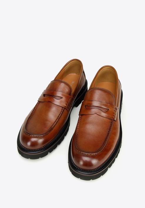 Pánské kožené boty s ozdobným lemováním, hnědá, 97-M-516-4-44, Obrázek 2