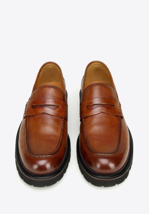 Pánské kožené boty s ozdobným lemováním, hnědá, 97-M-516-5-42, Obrázek 3