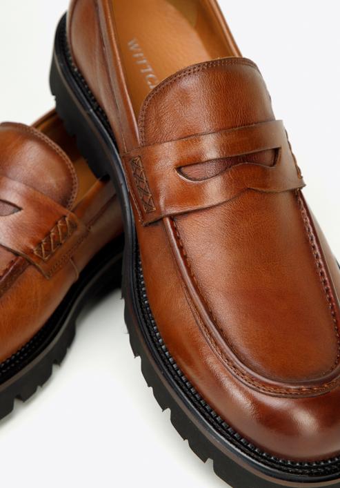 Pánské kožené boty s ozdobným lemováním, hnědá, 97-M-516-5-44, Obrázek 8