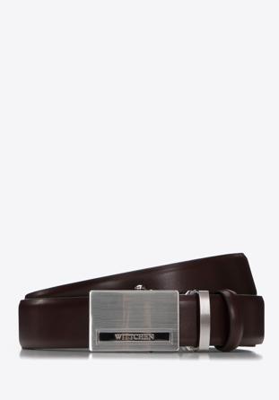 Pánský kožený opasek s embosovanou automatickou přezkou ​, hnědá, 98-8M-114-4-11, Obrázek 1