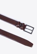 Pánský kožený pásek s geometrickou sponou, hnědá, 98-8M-912-4-90, Obrázek 2