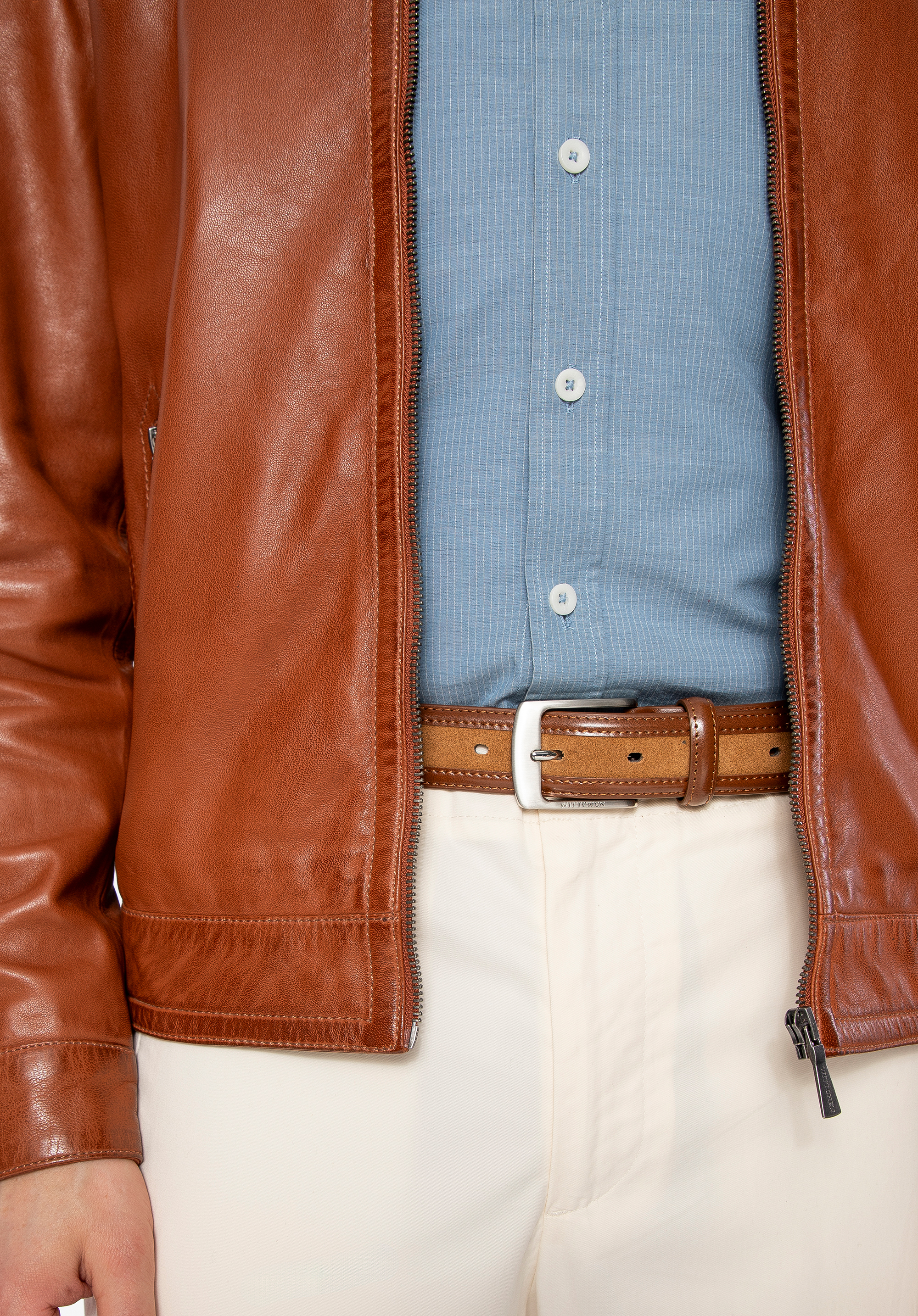 Pánsky vzorovaný kožený opasok, hnedá, 100-8M-901-5-11, Obrázok 1