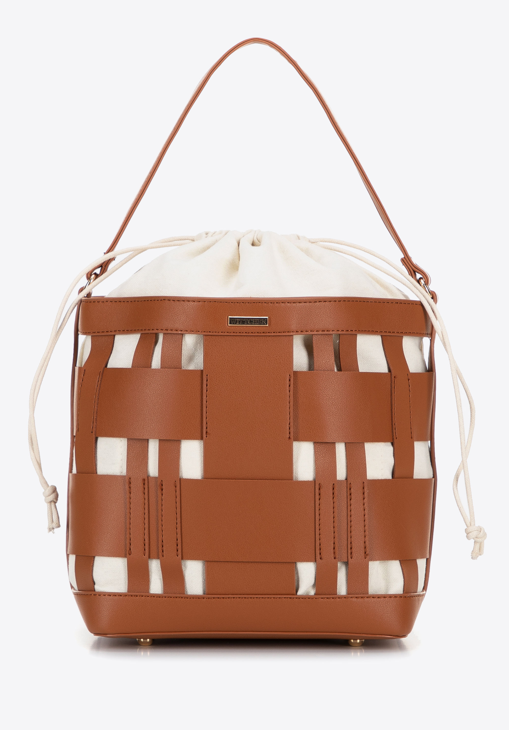 Pletená taška z umelej kože, hnedá, 100-4Y-423-5, Obrázok 1