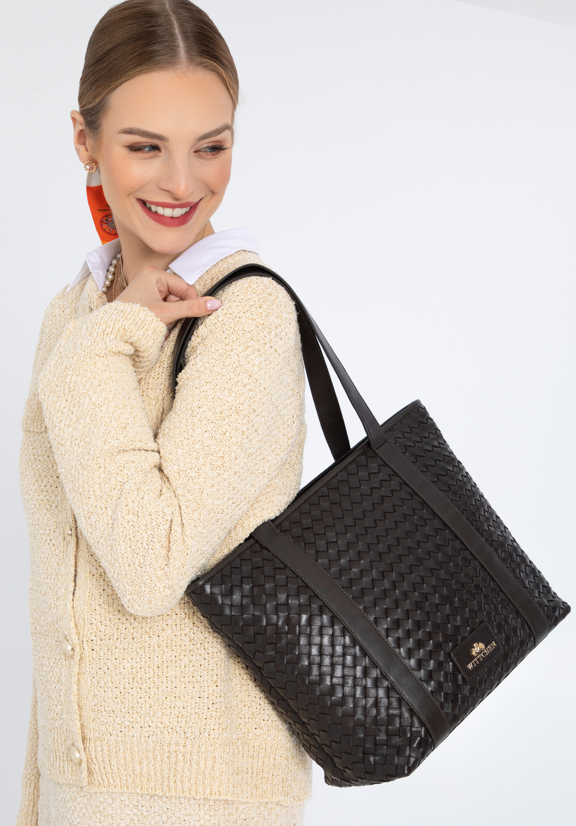 Shopper taška z koženého pleteného motívu