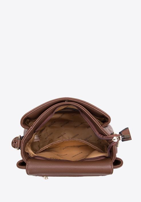 Tříkomorová dámská kabelka s klopou a kováním, hnědá, 97-4Y-769-5, Obrázek 4
