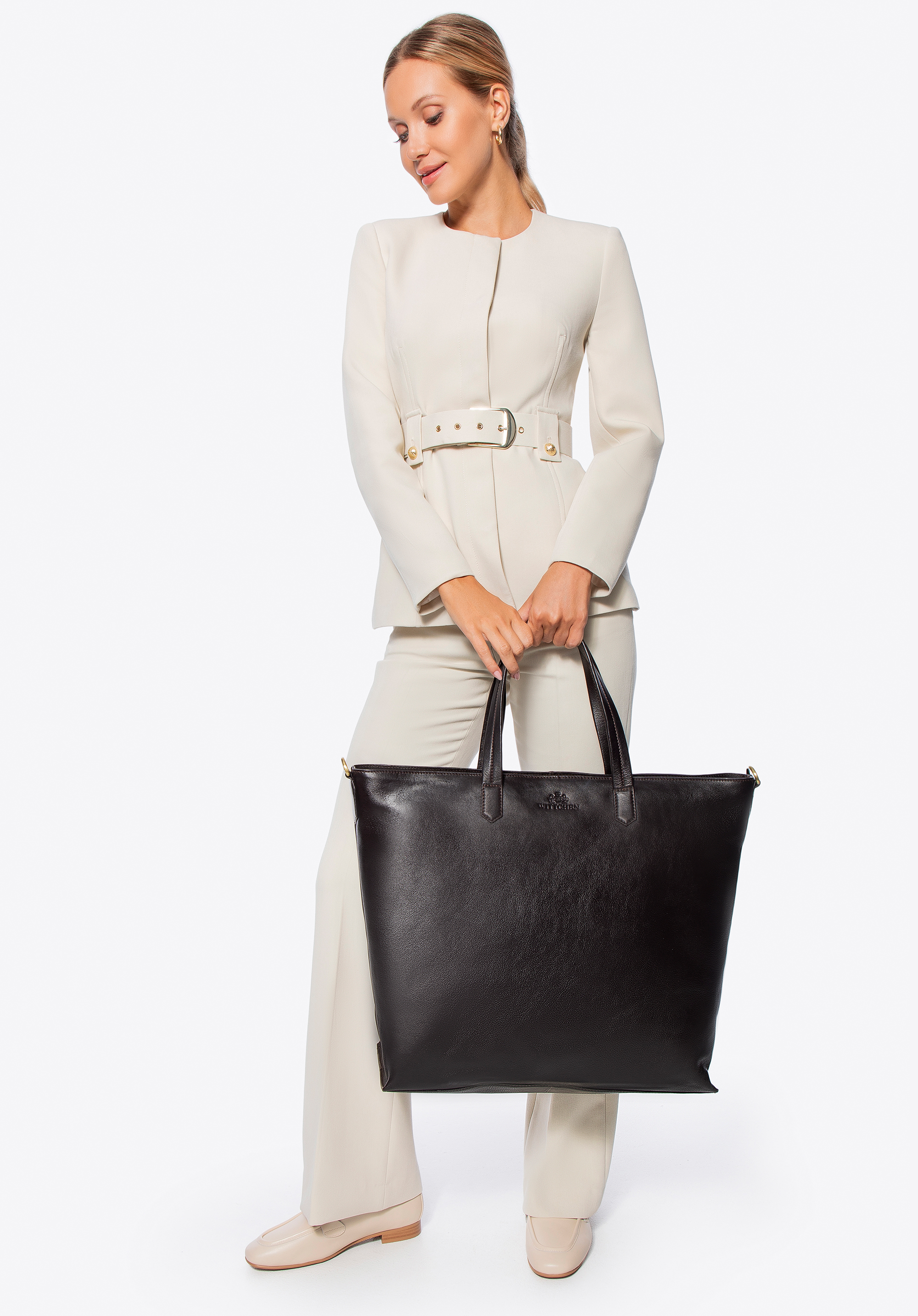 Veľká kožená nákupná taška, hnedá, 16-3-008-4, Obrázok 1