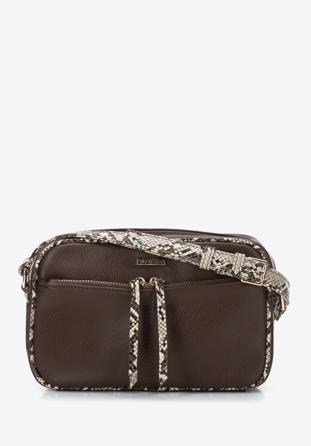 Dámská kabelka s lemem z ekologické kůže s texturou ještěrky, hnědo-béžová, 97-4Y-509-9, Obrázek 1