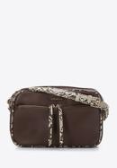 Dámská kabelka s lemem z ekologické kůže s texturou ještěrky, hnědo-béžová, 97-4Y-509-1, Obrázek 1