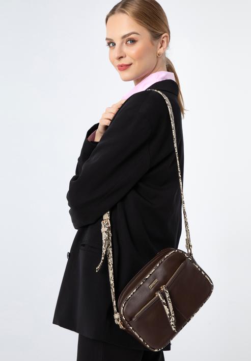 Dámská kabelka s lemem z ekologické kůže s texturou ještěrky, hnědo-béžová, 97-4Y-509-1, Obrázek 15