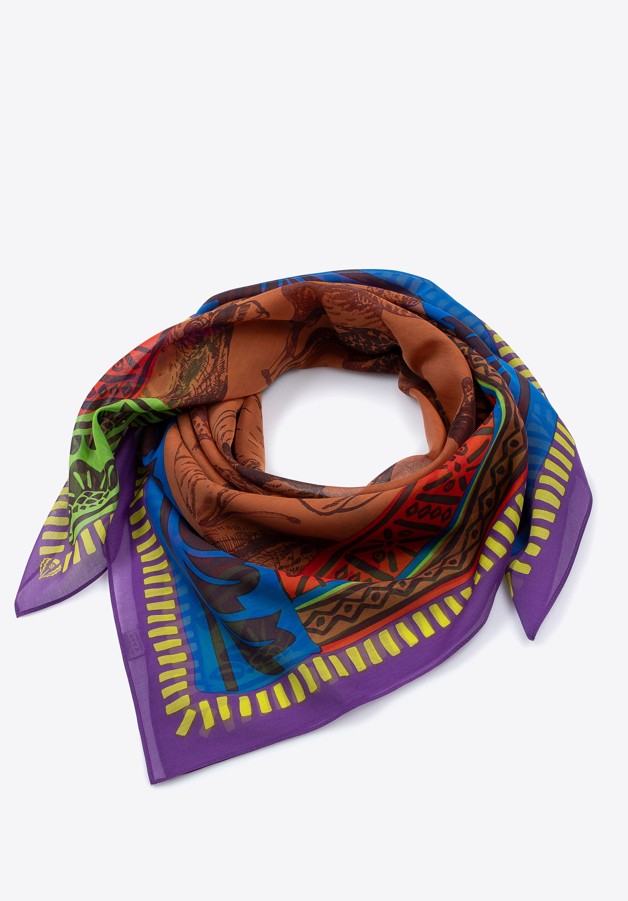 Dámský vzorovaný hedvábný šátek, hnědo-červená, 98-7D-S96-X7, Obrázek 1