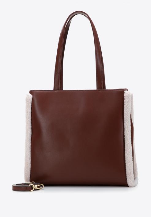 Kožená dvoukomorová dámská kabelka  s ekologickou kožešinou, hnědo-krémová, 97-4E-605-1, Obrázek 3