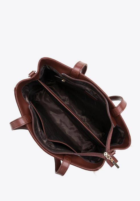 Kožená dvoukomorová dámská kabelka  s ekologickou kožešinou, hnědo-krémová, 97-4E-605-1, Obrázek 4