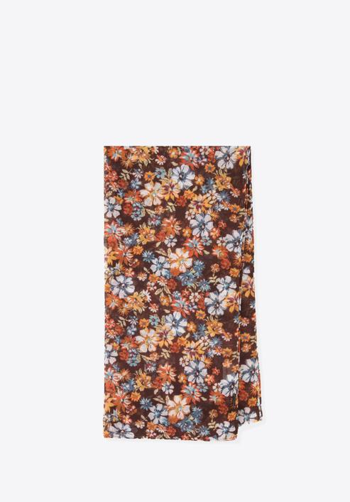 Dámský tenký květinový šátek, hnědo-oranžová, 98-7D-X05-X2, Obrázek 1