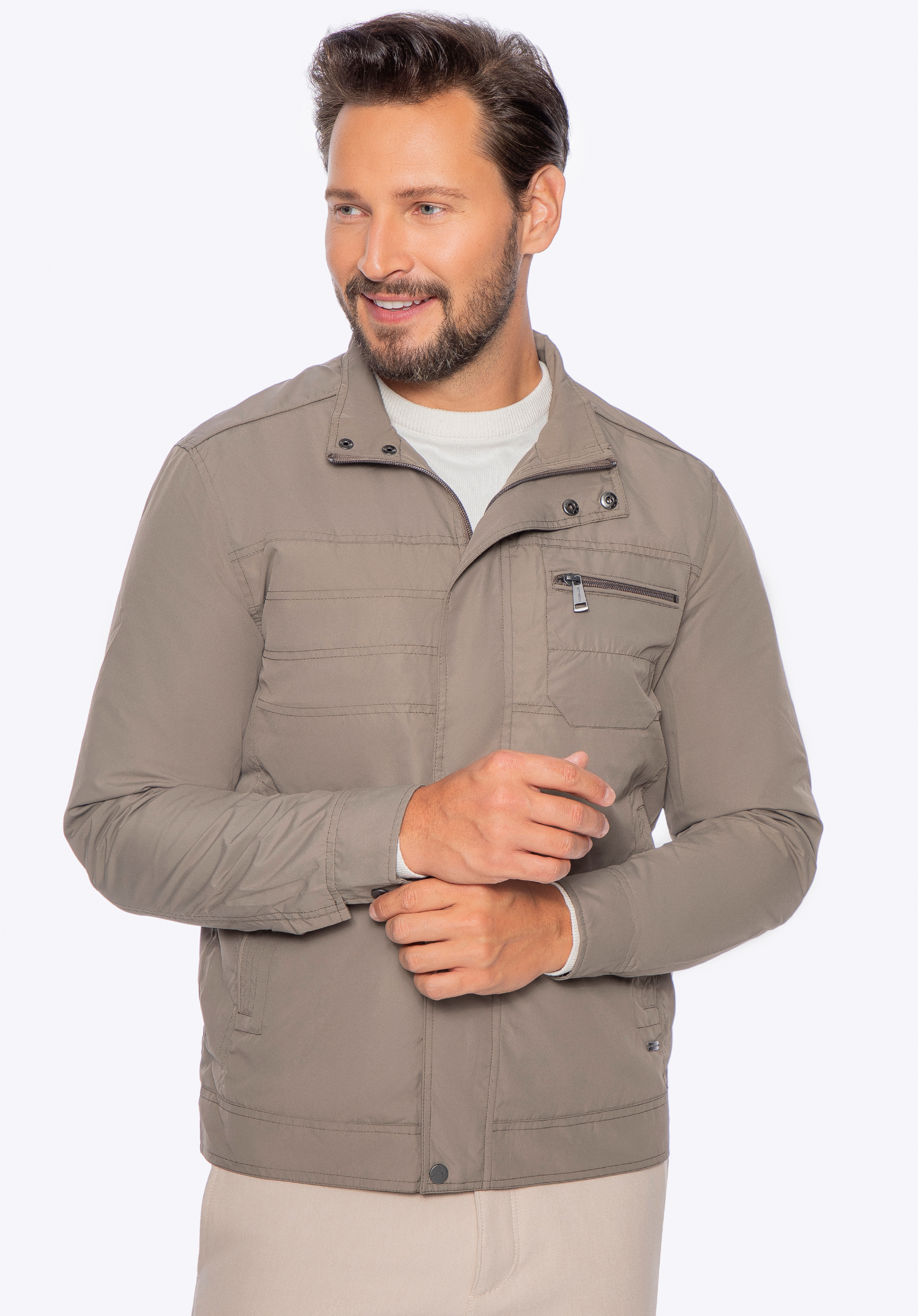 Geacă de vânt pentru bărbați cu fermoar ascuns, kaki, 92-9N-450-Z-S, Fotografie 1