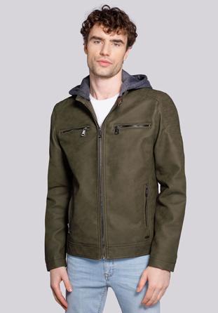 Jachetă pentru bărbați din piele ecologică mată cu glugă, kaki, 92-9P-151-Z-2XL, Fotografie 1