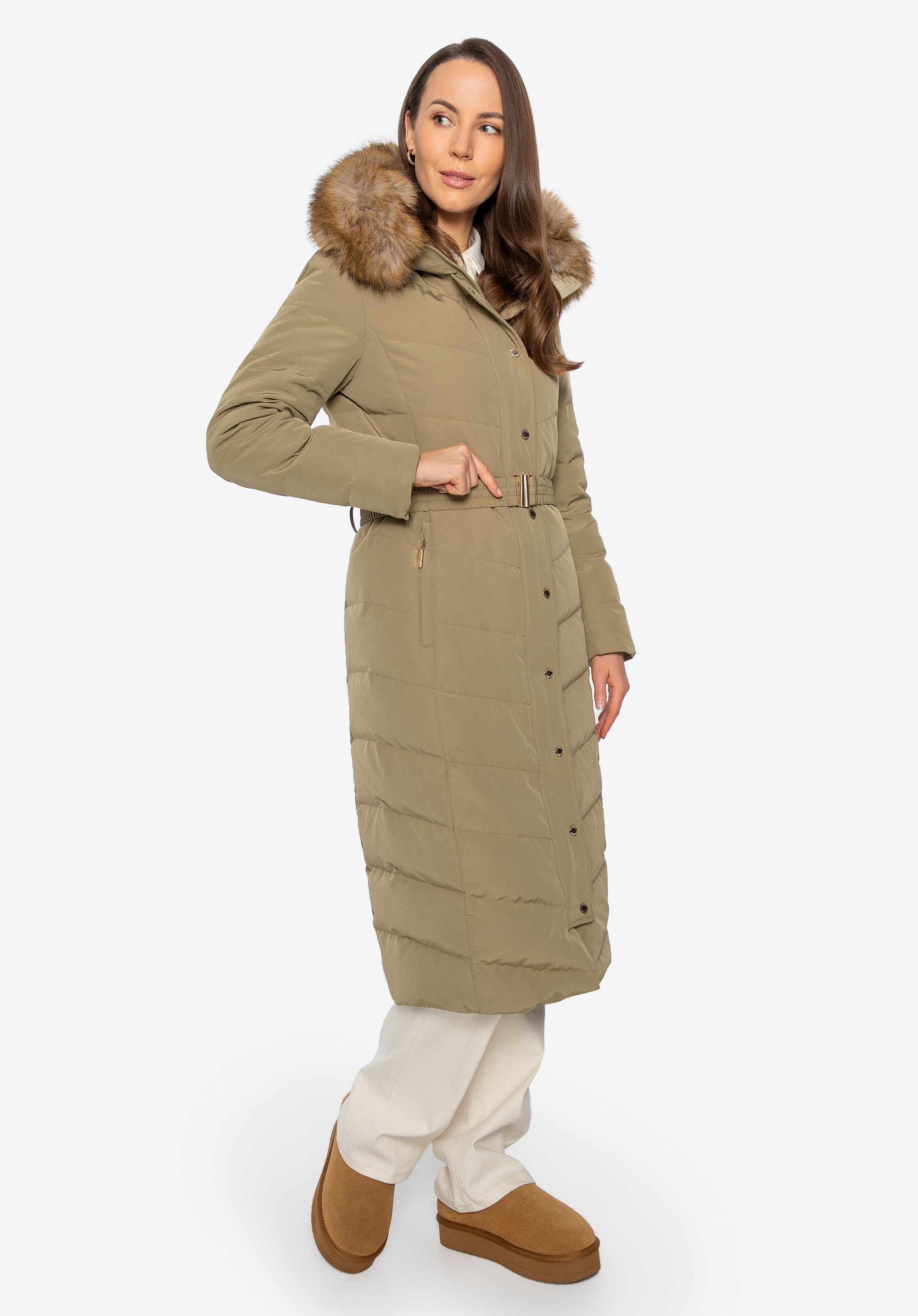 Palton pufos din nailon pentru femei, kaki, 101-9D-200-9-2XL, Fotografie 1