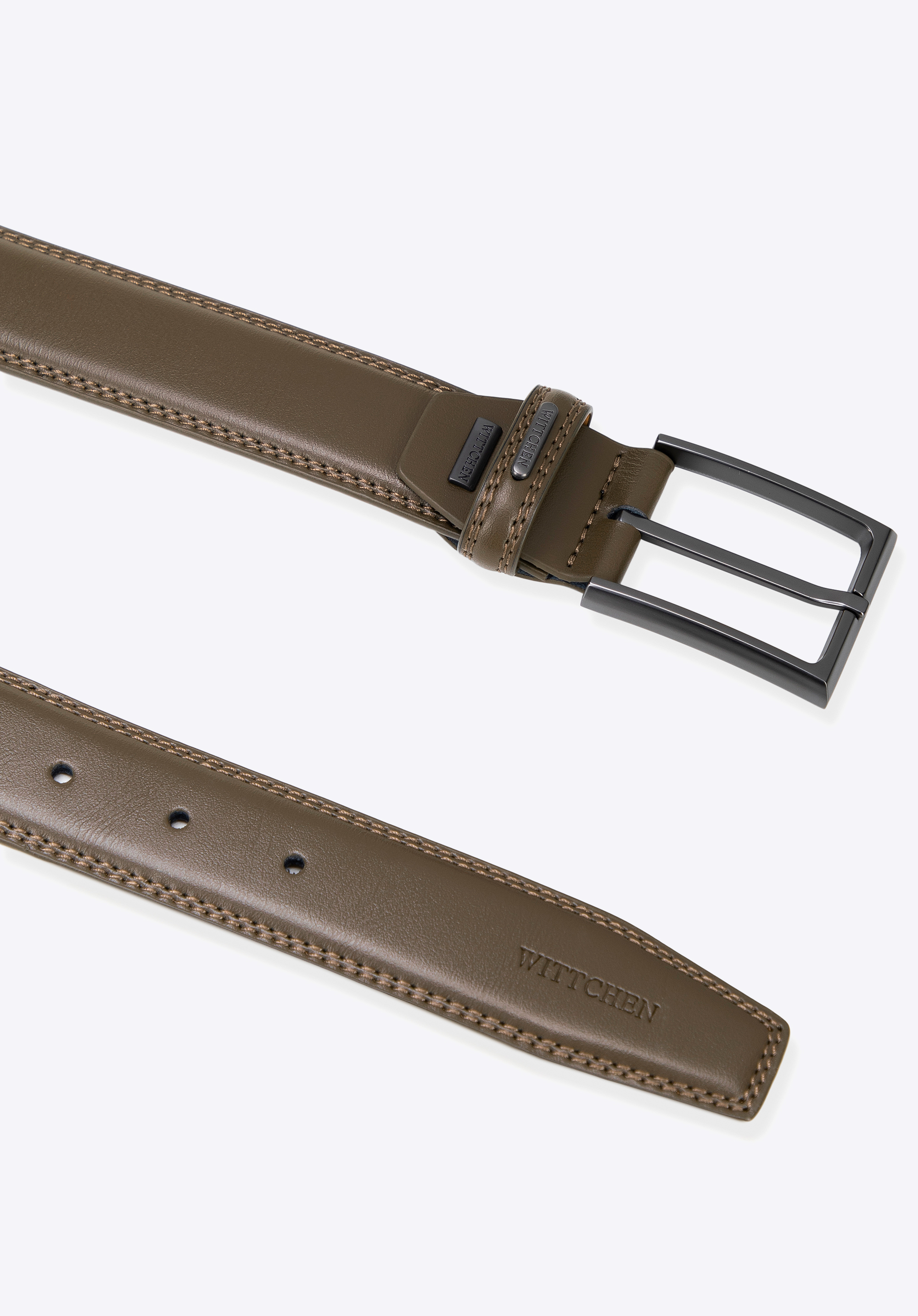 Pánsky kožený opasok s dvojitým prešívaním, kaki, 101-8M-217-Z-S, Obrázok 1