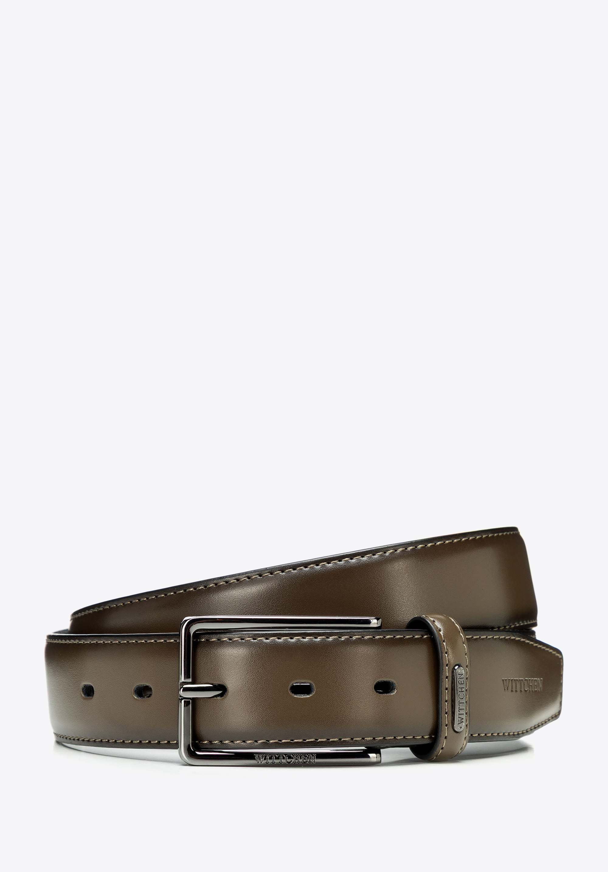 Pánsky kožený opasok s prackou, kaki, 101-8M-207-Z-XL, Obrázok 1