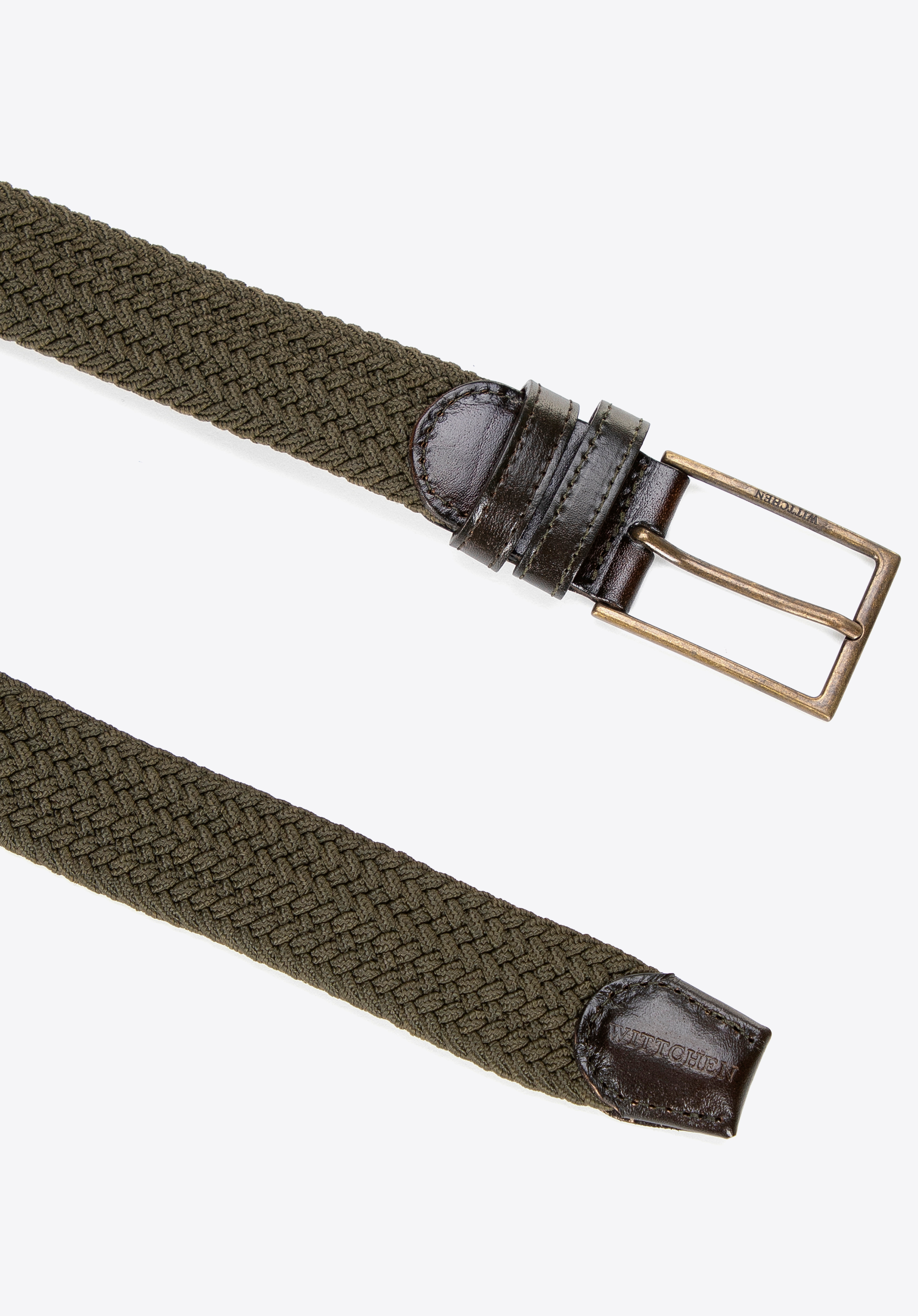 Pánsky tkaný opasok s koženými detailmi, kaki, 101-8M-407-Z-11, Obrázok 1