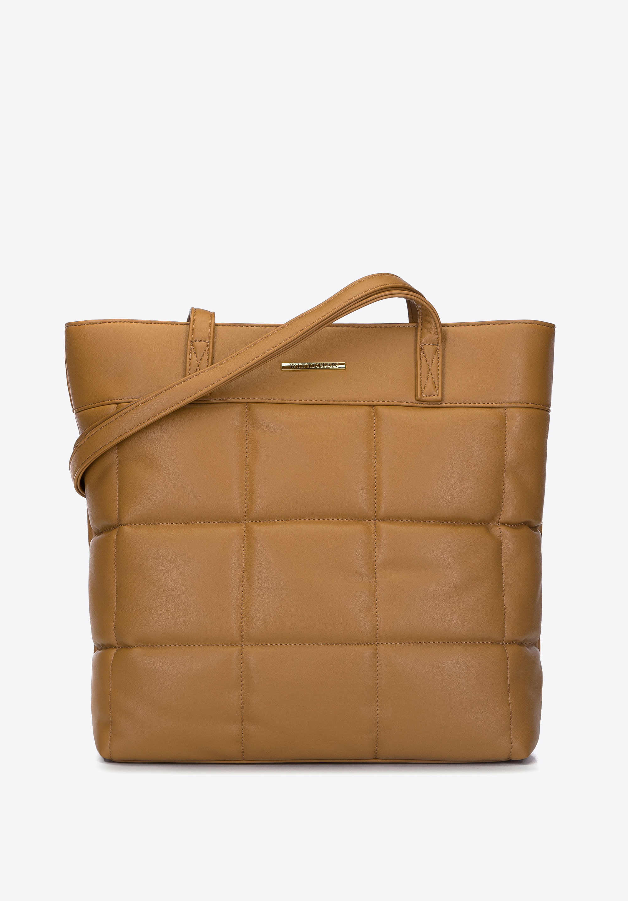 Shopper-Tasche mit Steppung auf der Vorderseite, Kamel, 93-4Y-407-5, Bild 1