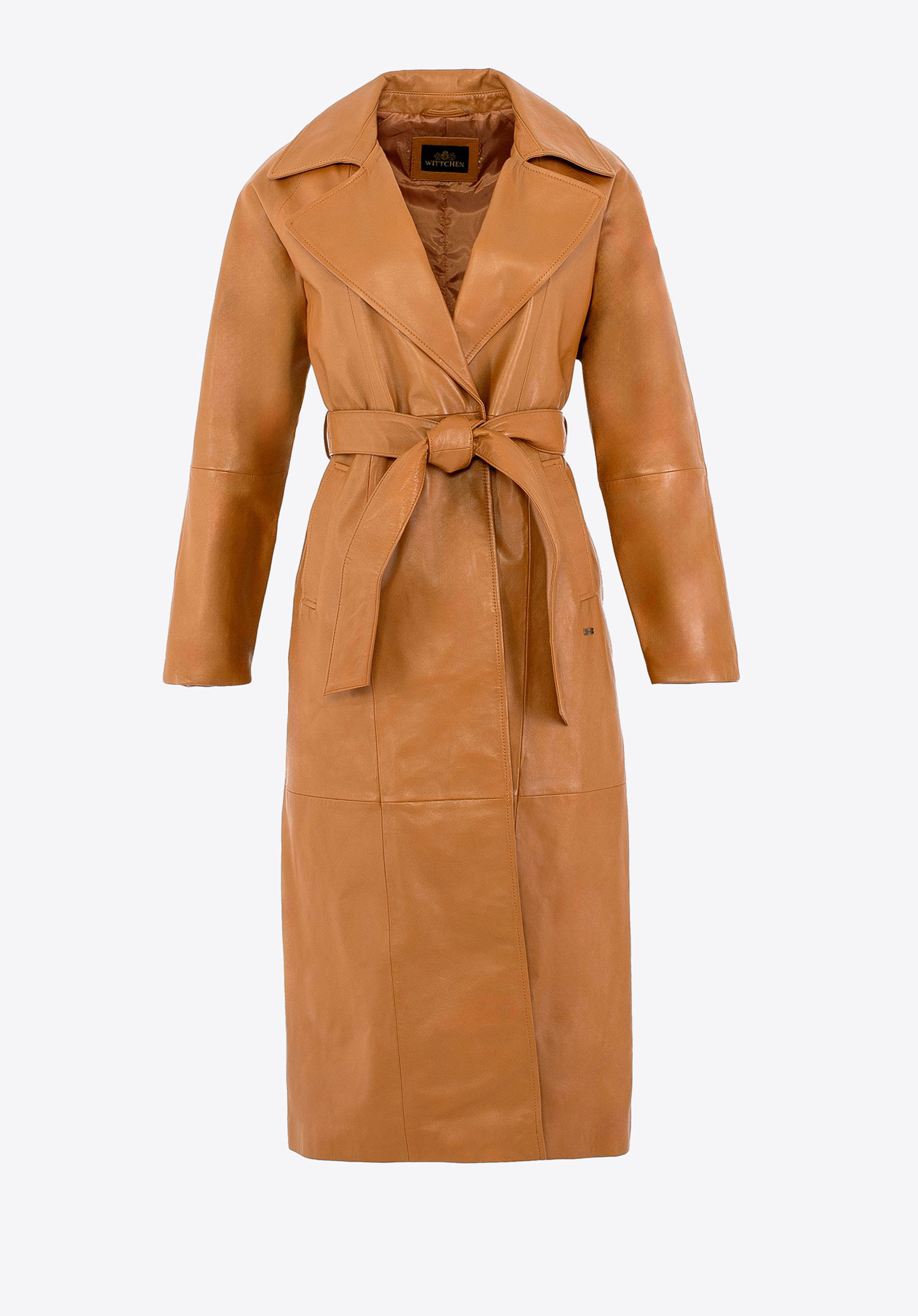 Жіноче шкіряне пальто з ременем, карамельний, 100-09-803-5-M, Фото 30