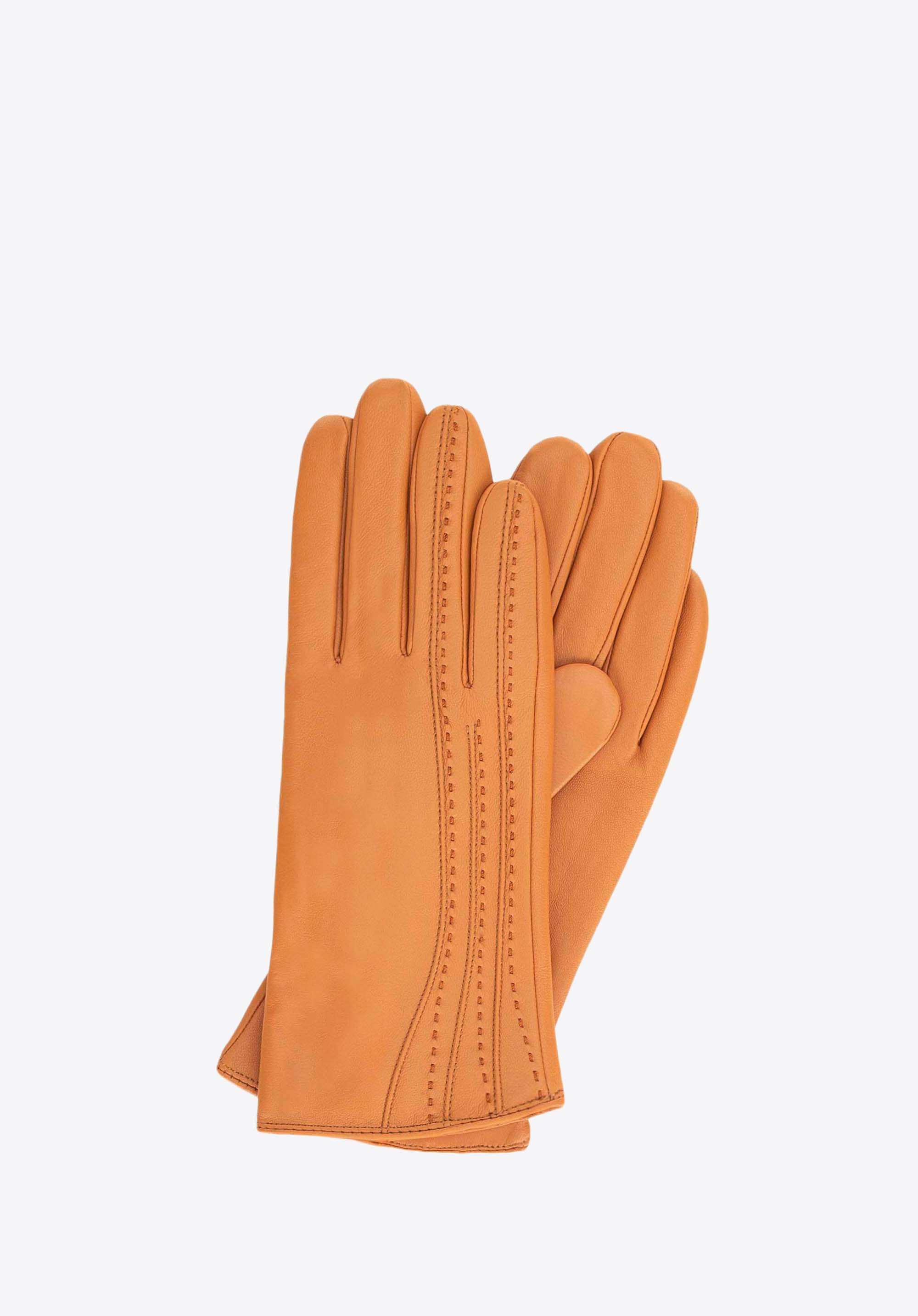 Damen Lederhandschuhe mit feinen Nähten, Karmell, 39-6L-963-9-M, Bild 1