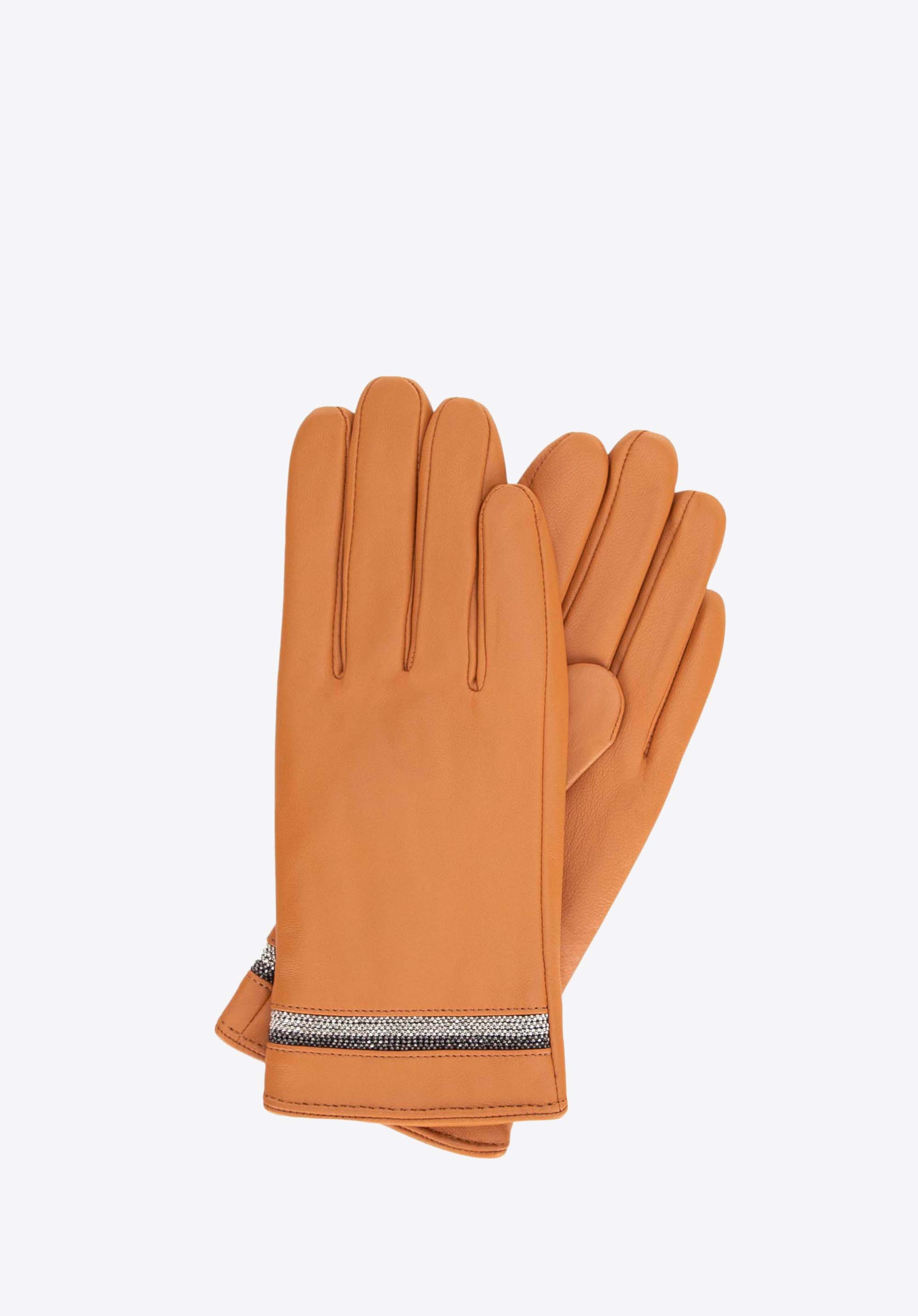 Damen Lederhandschuhe mit Nähten, Karmell, 39-6L-962-9-S, Bild 1