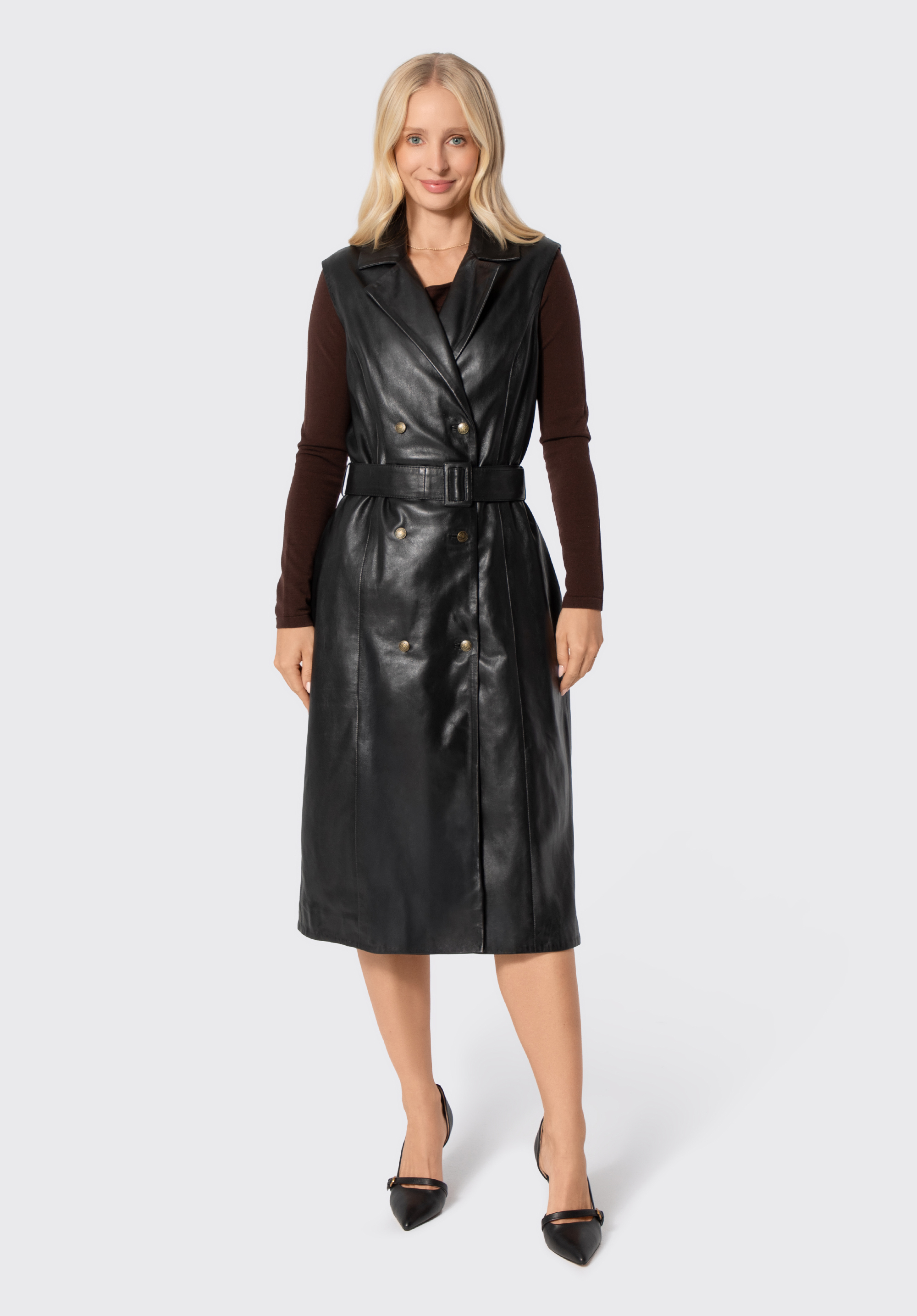 Lederkleid für Damen mit Gürtel, schwarz, 29-09-406-1-XL, Bild 1